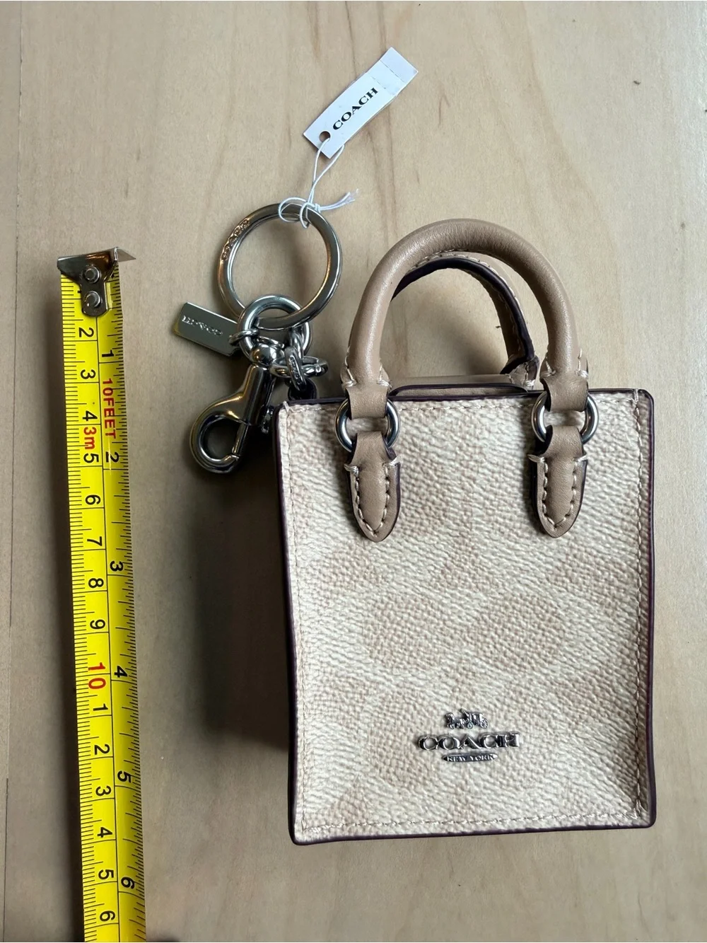 NWT Coach North/South Mini Tote Bag Charm Keychain in Signature Canvas - CX069